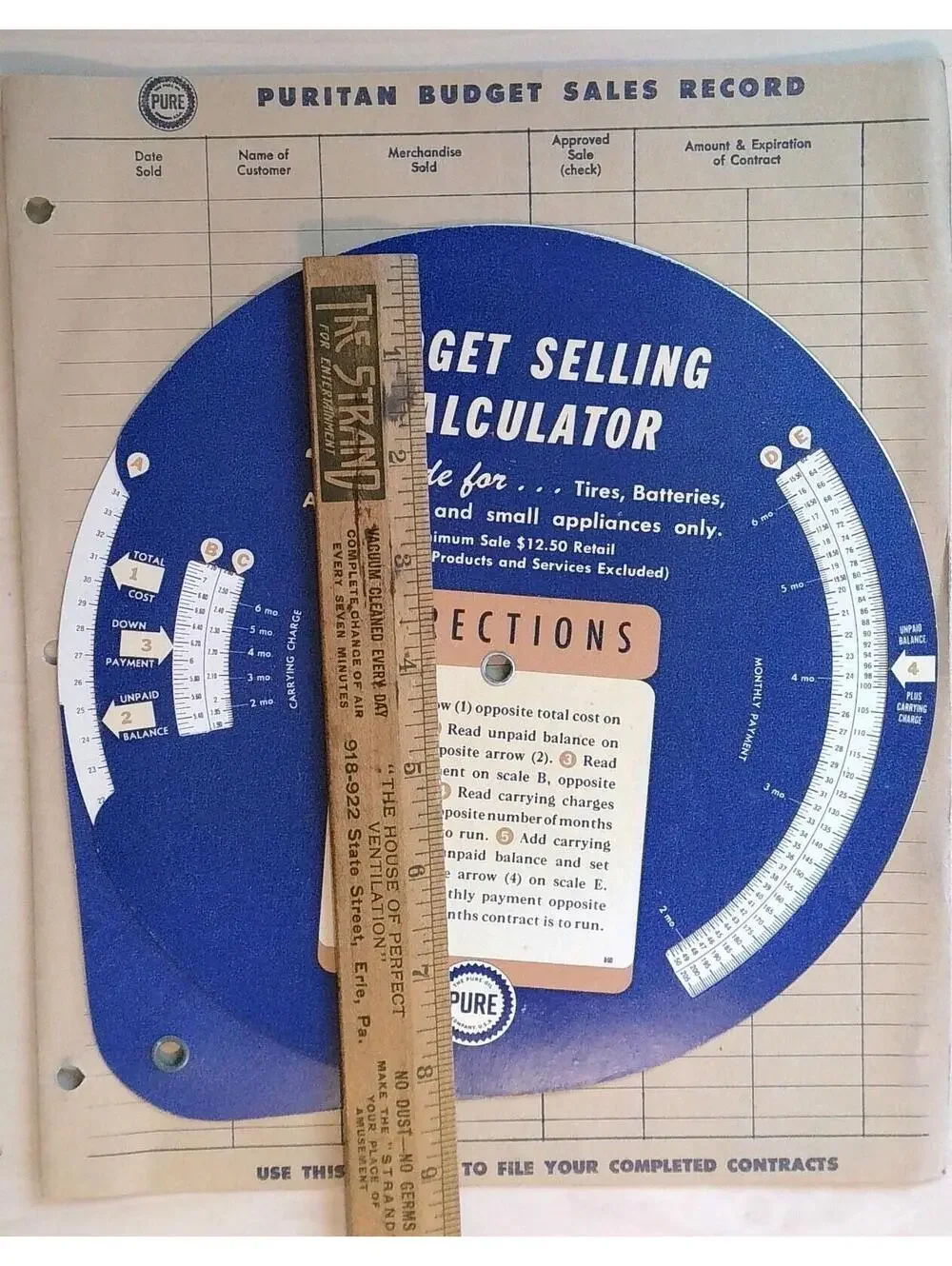 Vintage 1940s-50s Pure Oil Budget Sales Record & Selling Calculator Ephemera